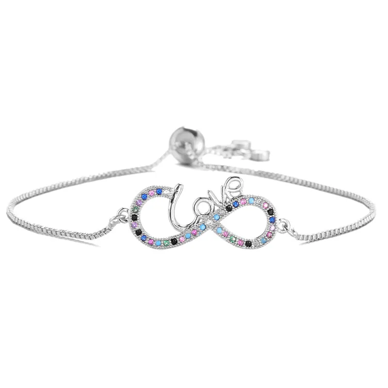 NEWBUY 2020 Hot Fashion Love 8 Infinity Charm Bracelet For Women Rainbow Color CZ Stone Pave Setting &amp Bangle | Украшения и