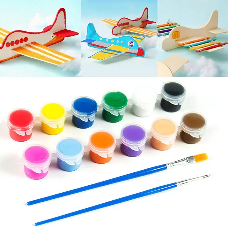 Children Creative DIY Gift Wooden Airplane Model Painting Coloring Kindergarten Kids Handmade Production
