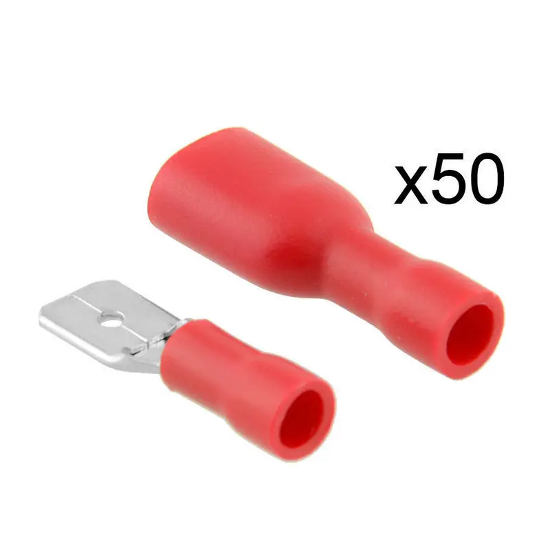 100pcs Female+Male Spade Insulated Crimp Electrical Connector Cable Terminal Red