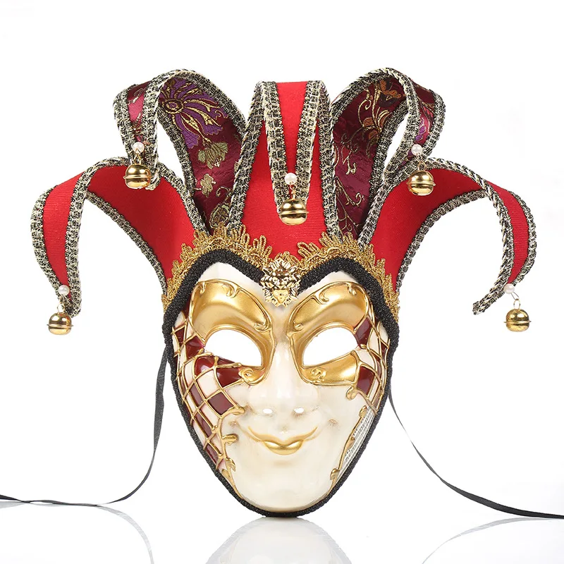 

Cross-border exclusive high-end retro literary clown mask Halloween holiday carnival Venice masquerade mask with bell