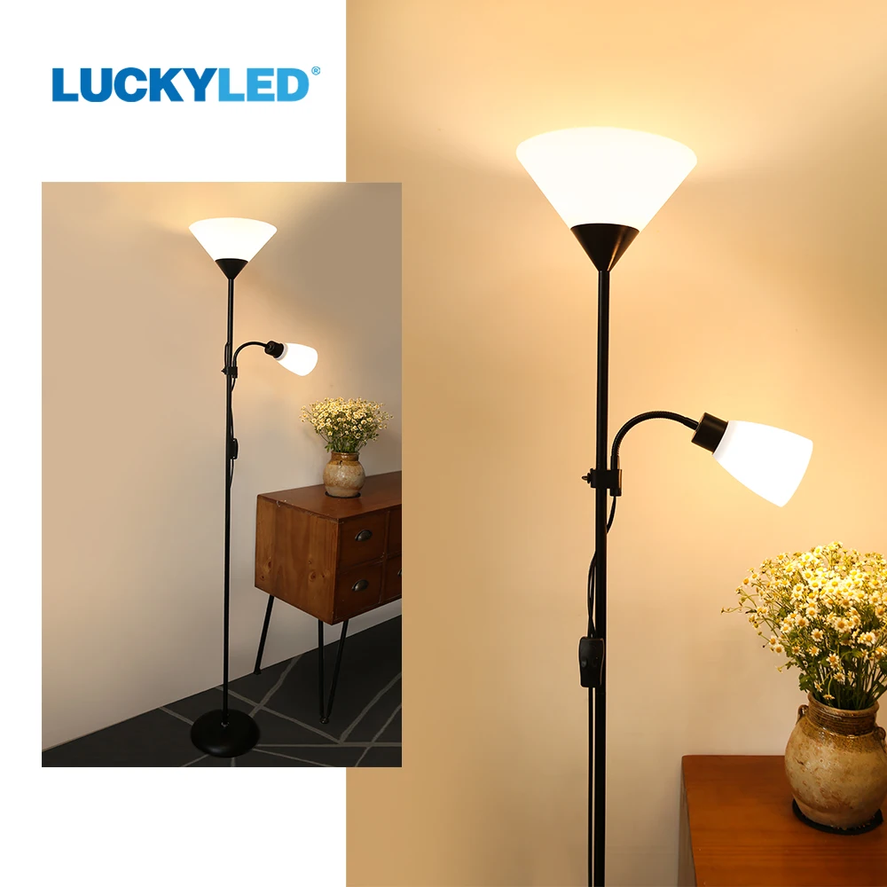 LUCKYLED Led Floor Lamp E27 Bulb Base Nordic Corner Standing Lamp with Double Headed Floor Light for Indoor Living Room Bedroom