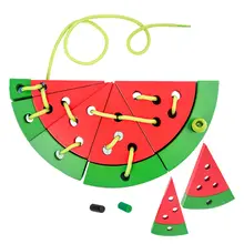 Jouet Montessori pour enfant, jeu d'enfilage à la pastèque, Puzzle en bois, jeu de développement précoce, Coordination œil main, cadeau éducatif