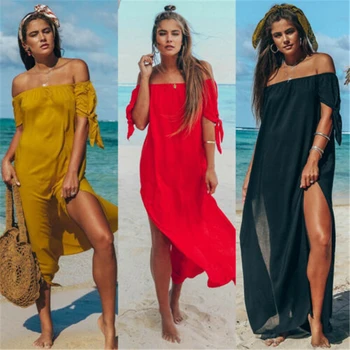 

Summer Women Sexy Swimsuit Lace OffShoulder Bikini Cover Up Swimwear Beach Dress Pareo Beach Tunic Cover ups Capes