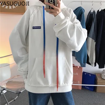 

YASUGUOJI 2020 New Women Hoodies Sweatshirts Women Hip Pop Loose Long Sleeve Pocket Patchwork Pullover Strappy Hoodie Sweatshirt
