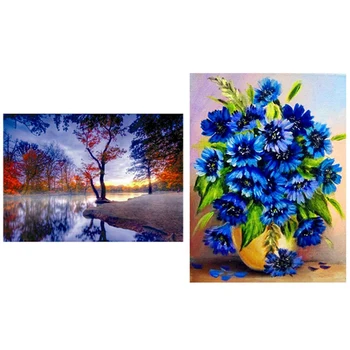 

NEW-Full Drill 5D Diamond Painting Reflection Red Tree & Embroidery Floral Diamond Painting Full Round Flower Diamond