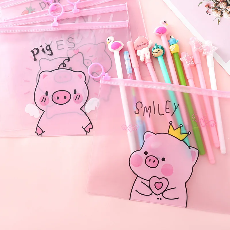 Kawaii ПВХ сумки для документов мультфильм свинья файл папка Карандаш Чехол канцелярские принадлежности держатель Органайзер кольцо файл сумка ручка бумага контракт сумки