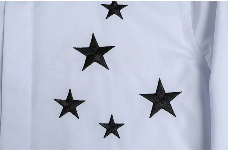 Белая рубашка с вышивкой со звездами Мужская Camisa Masculina, роскошная брендовая мужская приталенная Повседневная рубашка на пуговицах, рубашка-смокинг
