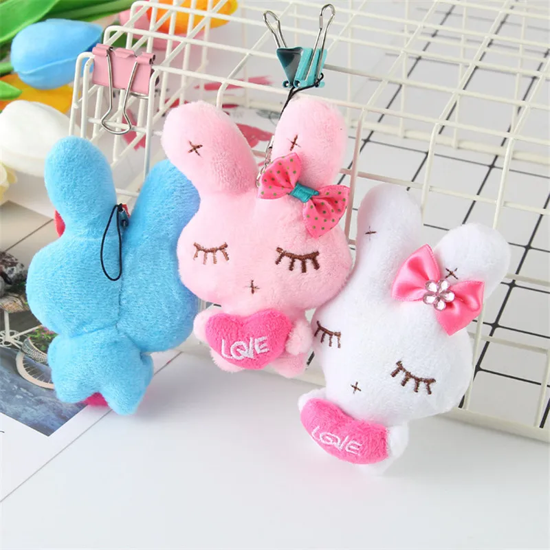 Cute Love Heart Rabbit Plush Keychain Toys White Pink Blue Bunny Rabbits Peluche Dolls Key Bag Pendants Wedding Party Gift 10pcs  (10)
