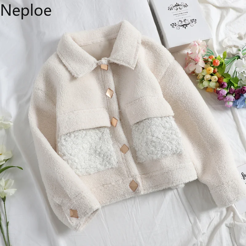 Neploe/короткая шерстяная куртка в стиле пэчворк с отложным воротником и длинными рукавами, Элегантное зимнее пальто, Новое плотное Jaqueta 46958