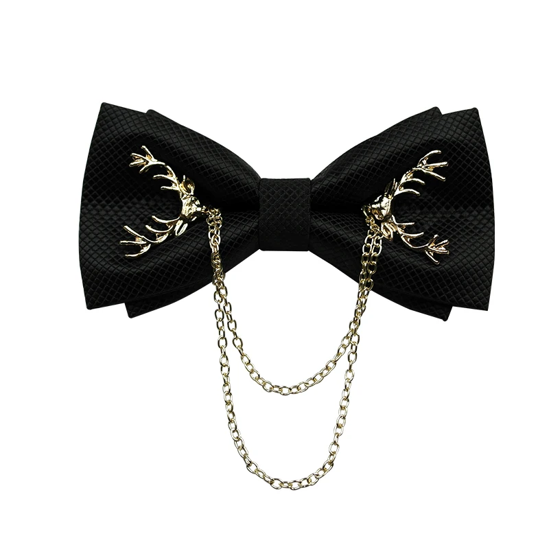 

New Men's Bowtie Designer Brand Adjustable Metal Golden Antlers Two Layer Bow Tie For Men Fashion Butterfly Tie Black