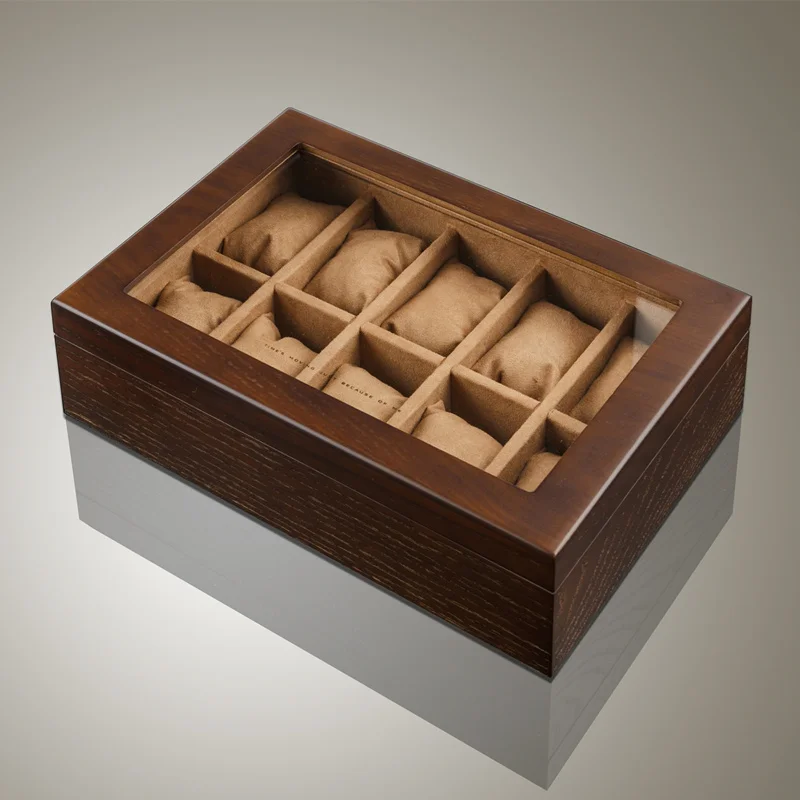 5 Slots Wood Watch Organizer With Glass Window Brown Watch Holder For Men Case Storage Box Fashion Showcase