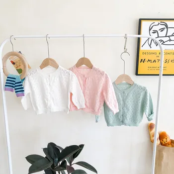 

MILANCEL baby sweater air conditioning sweater 3 colors baby knit cardigans single breast baby sweaters