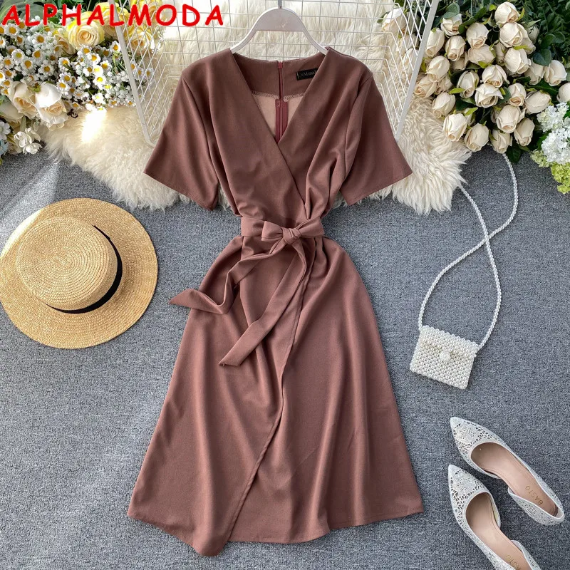 Женское ТРАПЕЦИЕВИДНОЕ ПЛАТЬЕ ALPHALMODA повседневное однотонное платье с v образным