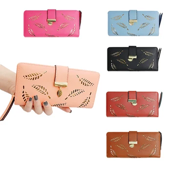 

Women Wallets Long Ladies Buckle Hollow Leaf Purse Card Holder Coin Holder сумка 2020 женская кошелек женский