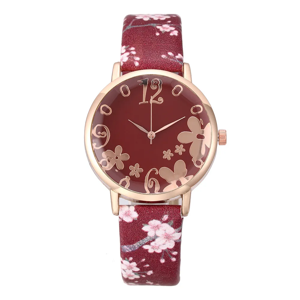 Роскошный бренд модные женские часы relogio feminino тисненые цветы небольшой свежий Печатный ремень Студенческие Кварцевые часы подарок - Цвет: G