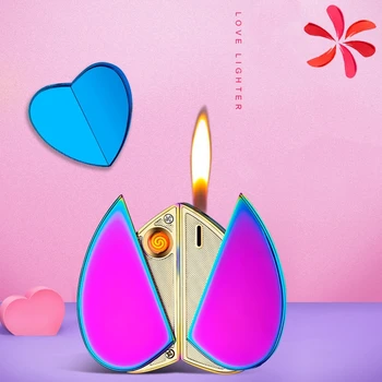 

2020 Creative Personality Heart-shaped Butane Flame Lighter Rotating Dual Gas & USB Electric Love Lighter Christams Lighter Gift