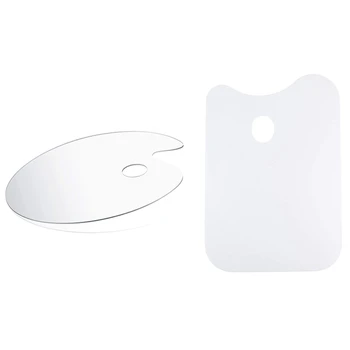 

HOT-2Pcs Acrylic Paint Palette Ellipse/Rectangle Non-Stick Art Palette Clear Painting Palette for DIY Art Craft Painting
