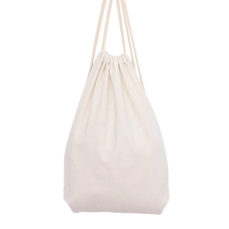

Canvas Drawstring Tote Bag Storage Backpack Solid Color Gym Pe Sports Sack Bags Shoulder Rucksack for Adults Children School/T