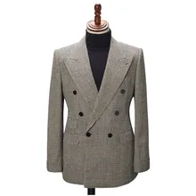 Mens Suit Plaid 2 Piece Large Size Double Breasted Multi Button Costumes De Smoking Pour Hommes