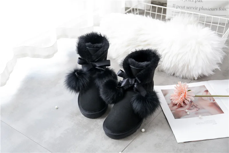 Модные австралийские женские ботинки; женские зимние ботинки на натуральном меху; зимние ботинки из натуральной овечьей кожи; женские ботильоны - Цвет: Black