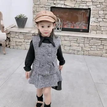 

2020 new girls 2 pcs plaid set waistcoat+skirt fashion spring girls suit 1-6 years HJ776