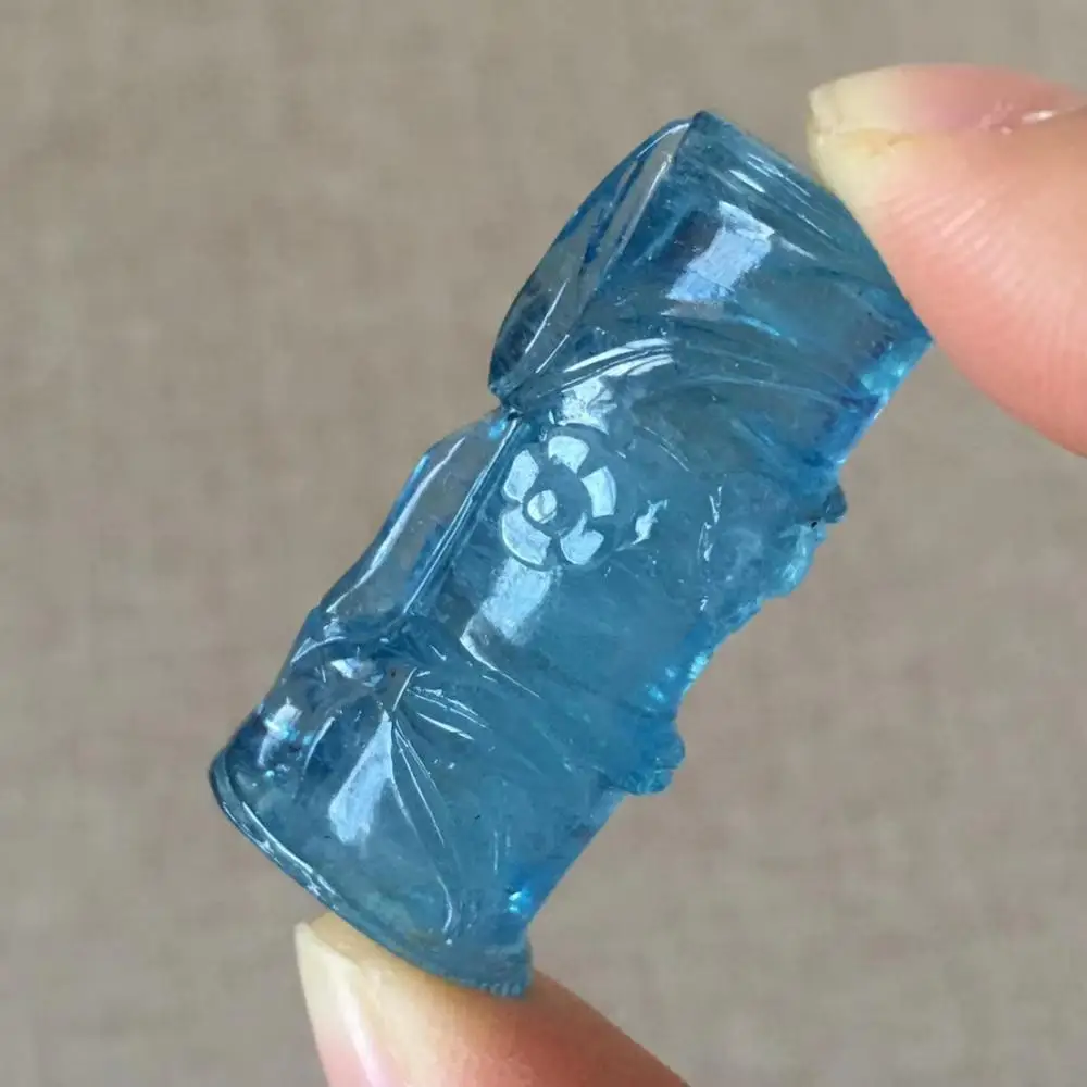 

Genuine Natural Blue Ice Aquamarine Pendant 38x17x12mm Clear Stone Women Bamboo Carved Jewelry Necklace Certificate AAAAA