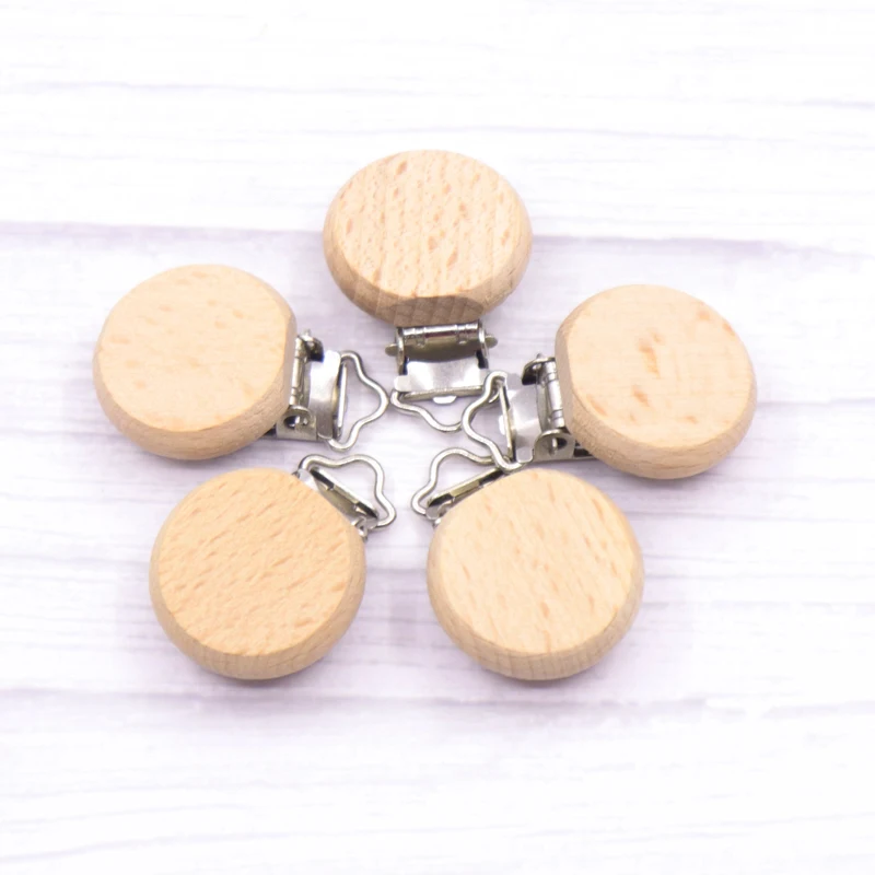 5pc Wooden Baby Pacifier Holder Metal clip beech Baby Pacifier clips chain accessories BPA free wooden teether Chilren Goods Toy 4