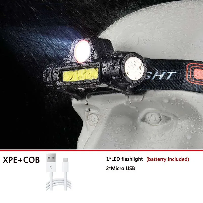 Портативный мини XPE + cob светодиодные фары USB перезаряжаемые пеший Туризм Кемпинг ночной езды двойной