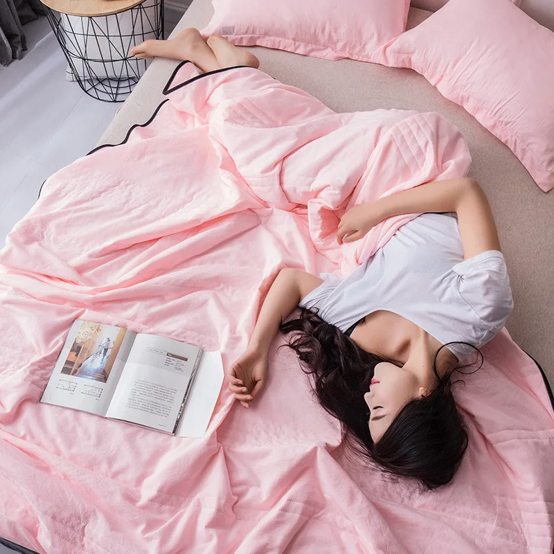 

Solid Color Summer Washing Cotton Summer Quilt Thin Blanket Single Double Air Conditioner Comforter-Washing Students Blanket