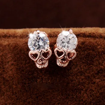 

Alloy Rose Gold Stud Earrings Hypoallergenic Skull Earrings New Zircon Earrings Women's Party Halloween Accessories
