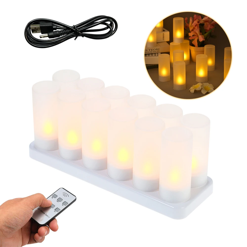 4/6/12 шт. светодиодный Свеча светильник зарядка через usb мерцающие CandlesTea светильник свечи светильник s с дистанционным Управление на день рождения в форме свечи