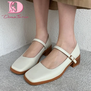 

Doratasia New Fashion Genuine Cow Leather Chunky Heels Mary Janes Pumps Woman Shoes Buckle Strap Concise Shoes Women Pumps