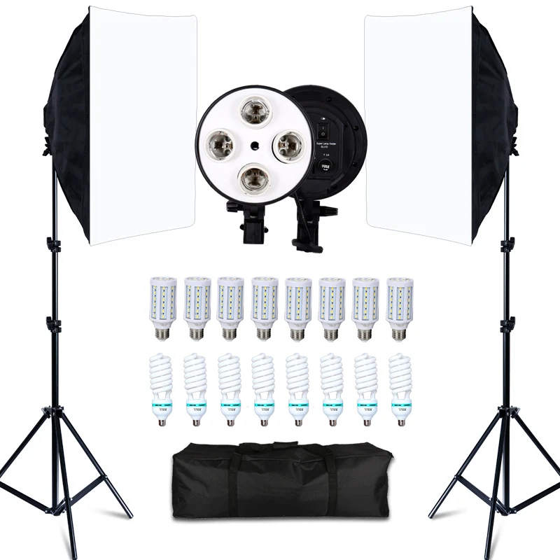 Online Photo Studio 8 LED 20W Softbox Kit de iluminación fotográfica cámara y accesorios de Foto 2 Soporte de luz 2 Softbox para la foto de la cámara