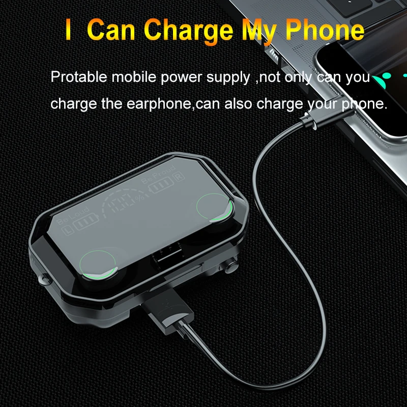 TWS V5.1 Bluetooth Earphone Wireless Headphones Stereo Sport Earbuds HD LED Display Headset with Mic Flashlight Power Bank 2000