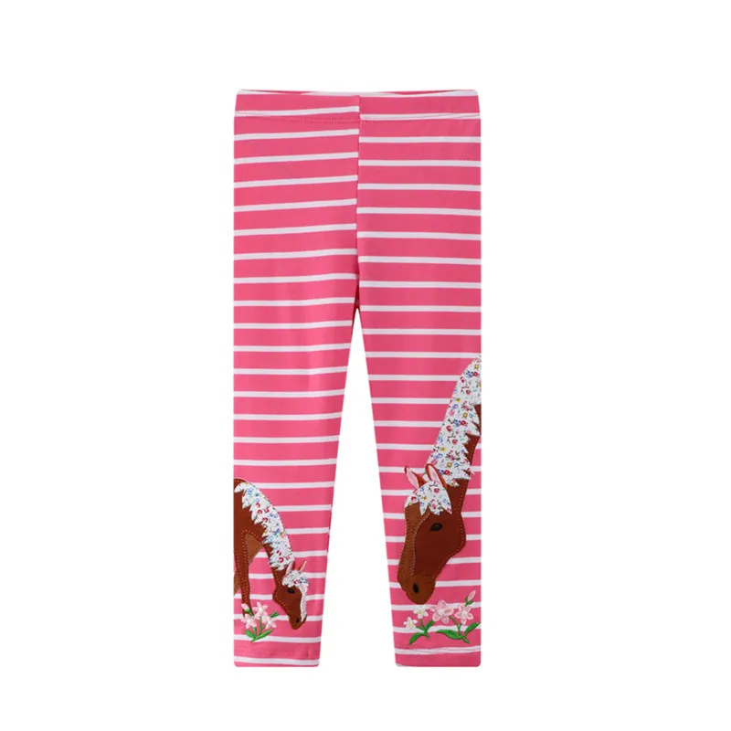 Jumping Meters Baby Leggings Pants With Animals Embroidery Stripe Girls Skinny Pants Cute Toddler Pencil Pants