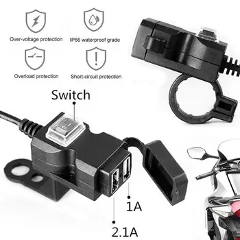 

12-24V Dual USB Motorcycle Handlebar Charger Mirror Bracket Cell Phone Mount Support Socket+Switch+Mounts Waterproof