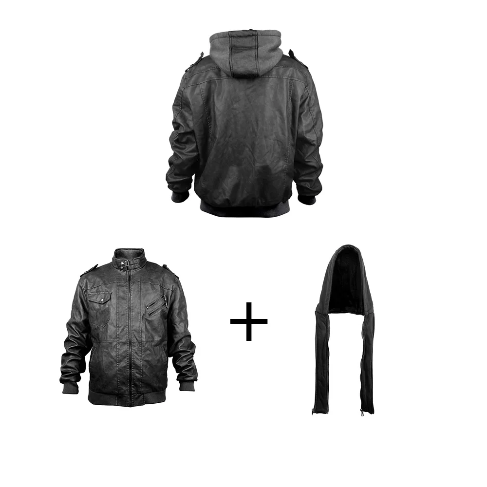 Мужская кожаная куртка, Мужская мотоциклетная зимняя куртка со съемным капюшоном, мужские Модные теплые кожаные куртки, мужская кожаная куртка