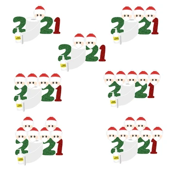 

Personalized 1-7 Name Christmas Ornament kit with Face Protector Christmas Wall Sticker,2020 Quarantine Survivor Family