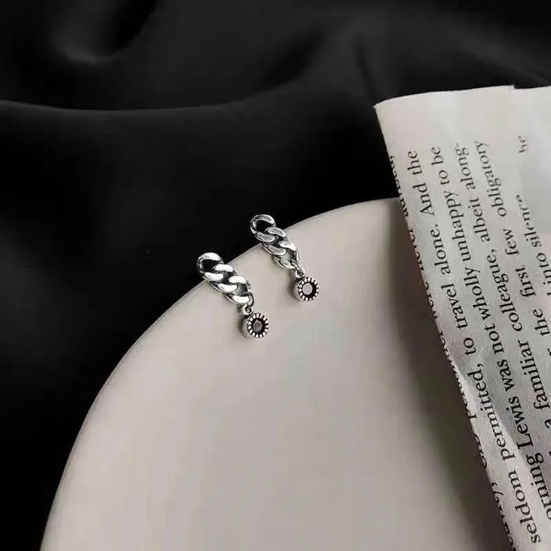 wave black zircon vintage earrings woman 100% 925 Sterling silver Jewelry fashion Tai-silver Stud earrings for women girl gift