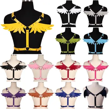 

Angel Wing Leather Harness Lingerie Belt Punk Goth Body Bondage Shoulder Back Women Cosplay Dance Rave Adjust Cage Sexy Top Bra