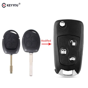 

KEYYOU 10X Replacement Car Styling Good Quality 3 Buttons Remote Folding Key Flip Shell Case Uncut Blank For Ford Focus Mondeo