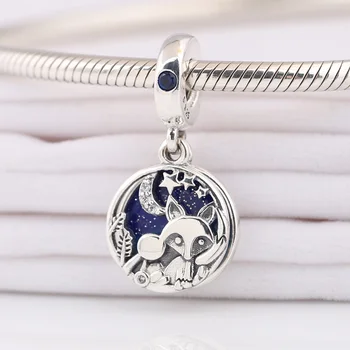 

S925 Bead DIY Jewelry Ngith Sky Fox Dangle Charm fit Lady Bracelet Bangle Blue Enamel
