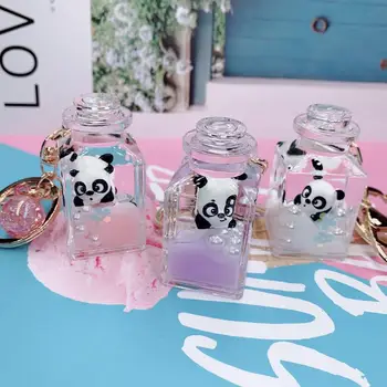 Moving Liquid Sequins Floating Animal Cute Panda Keychain Quicksand Acrylic Keyring Car Bag Trinket Couples Women