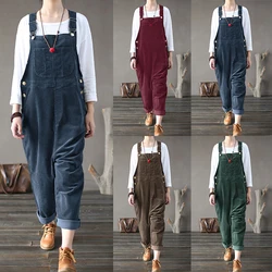 Kaftan monos de pana para mujer, petos femeninos largos de estilo Palazzo con botones, pantalones bombachos informales, 2021