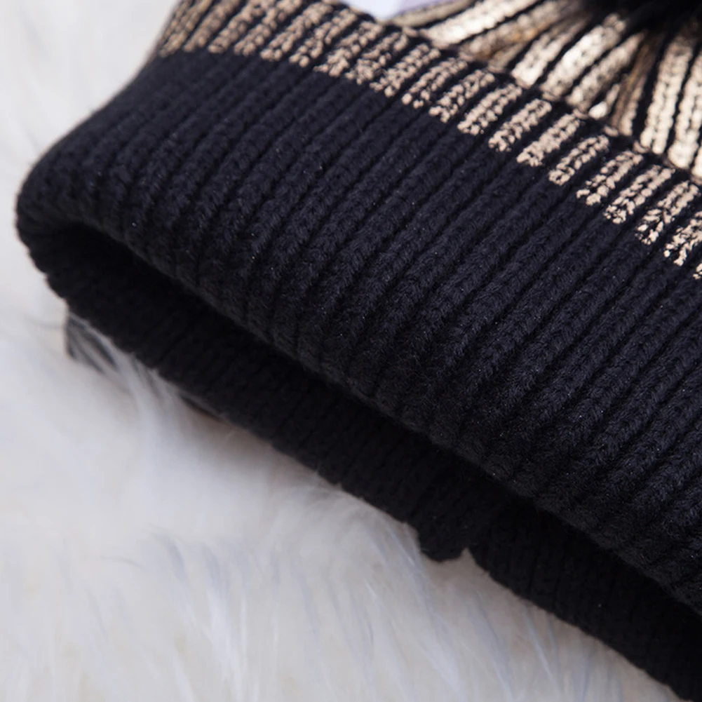 Hair Ball Warm Knitted Metallic Shiny Girl Autumn Winter Soft Crochet Cute Pompom Cap Beanie Windproof Solid Women Hats 4