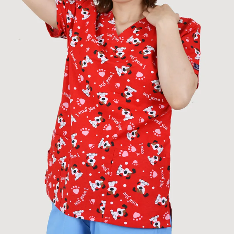 SCRUB TOP 4 Женские медицинские топы с 25 принтами, хлопок, больничная медицинская форма, доктор, стоматолог, рабочий скраб-топ, v-образный вырез, короткие рукава - Цвет: SCRUB TOP 4