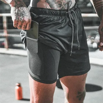 Summer new fitness men’s short double-layer 2 in 1 running exercise pants
