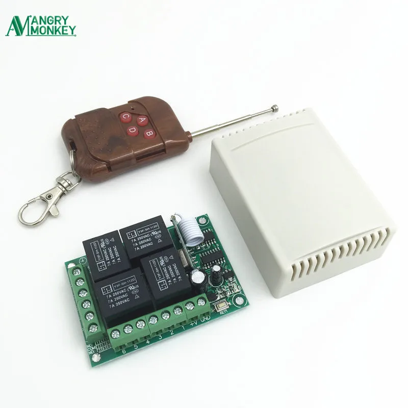 CONTROL REMOTO 433 MHz 2 MANDOS RECEPTOR RELE CUATRO CANALES 20A WIRELESS REMOTE