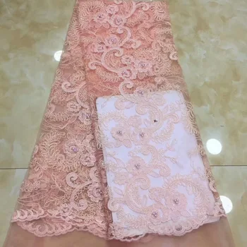 

Top Quality Wine Color French Embroidered Tulle Lace Africa Sequins Mesh Lace Fabric Sewing For Party Wedding Dress