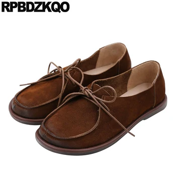 

ladies shallow casual flats china lace up high quality spring autumn genuine leather round toe designer shoes women luxury 2019